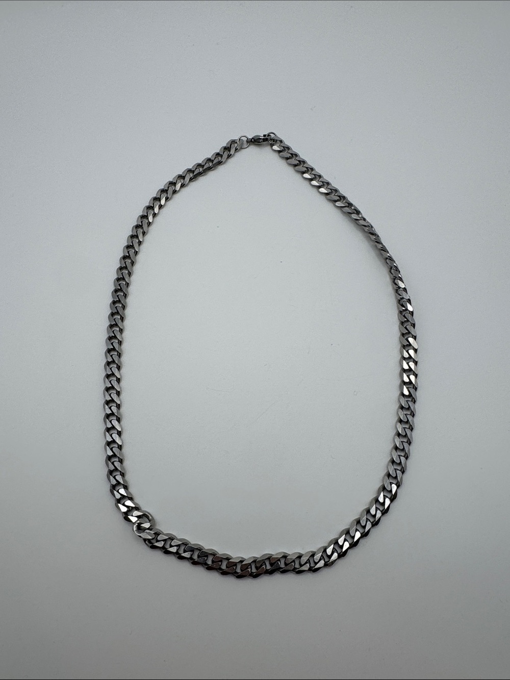 Classic Silver Steel Cuban Link Chain Necklace